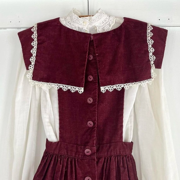 Vintage Gunne Sax Beautiful Corduroy Cotton Pinafore Prairie Dress XS 0 2 - Picture 5 of 8